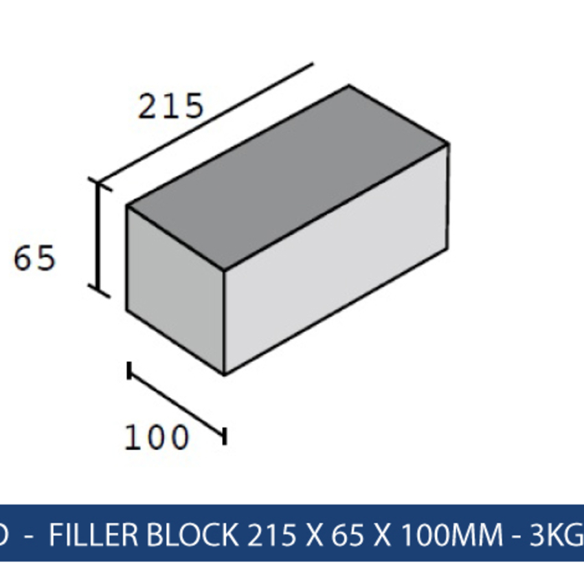 STANDARD - FILLER BLOCK 215 X 65 X 100MM - 3KG